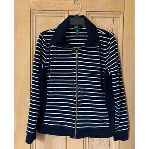 Lauren Ralph Lauren Womens Striped Nautical Full Zip Jacket Size XL Blue SP EXC